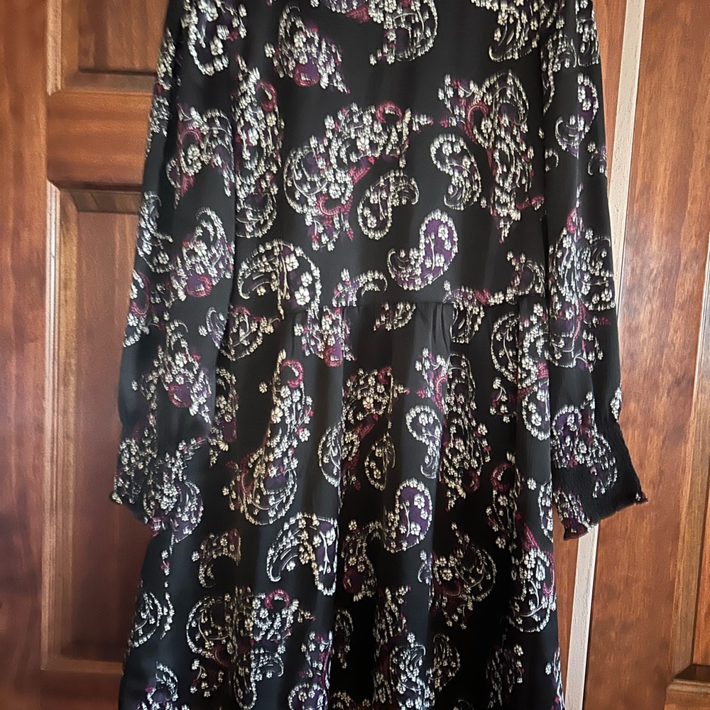 LOFT Black and Purple Paisley Dress